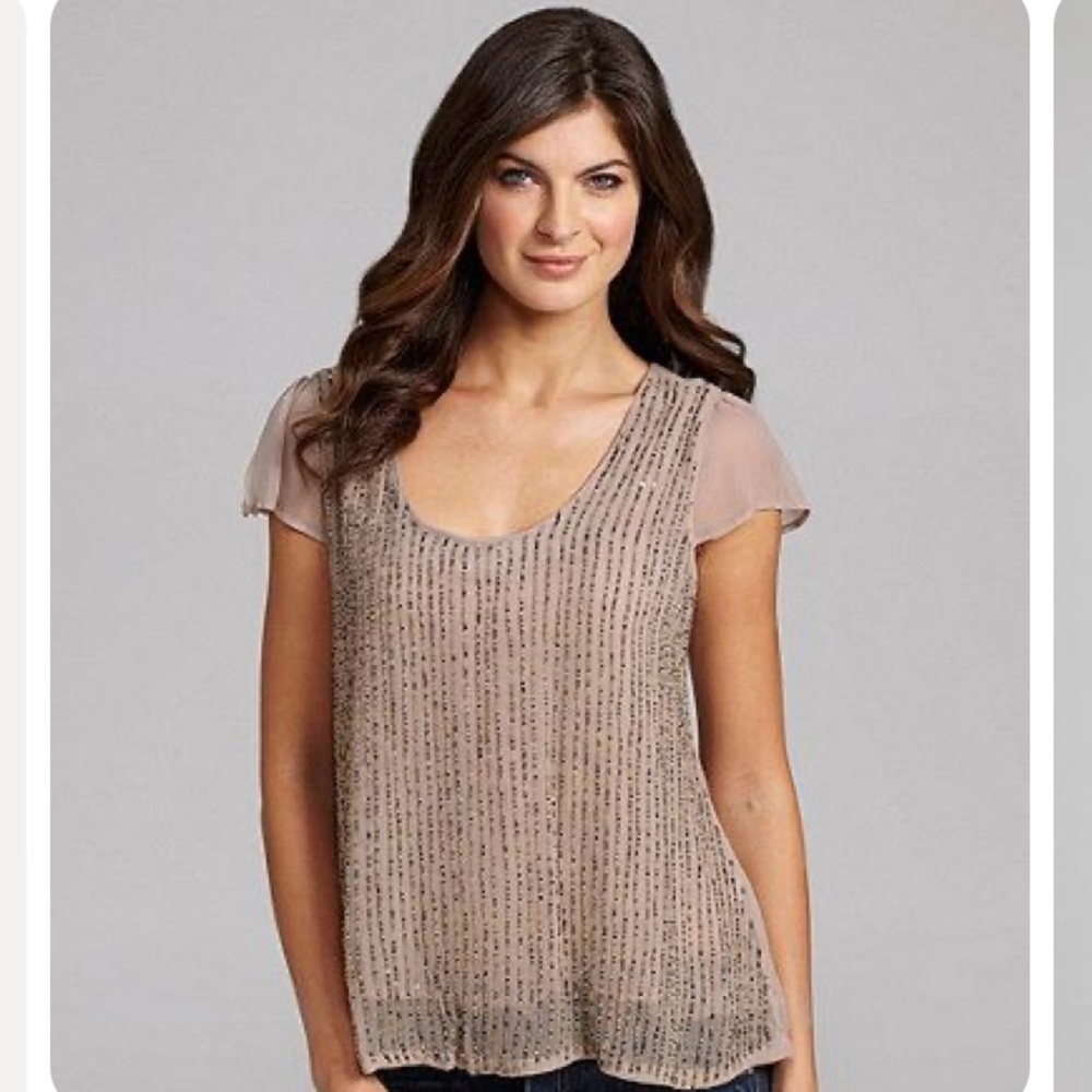 Bdb David Bitton Serissa Tan Flutter Sleeve Top W… - image 1